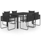 Set mobilier de gradina, 7 piese, negru, ratan PVC