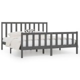 Cumpara ieftin Cadru de pat, gri, 200x200 cm, lemn masiv