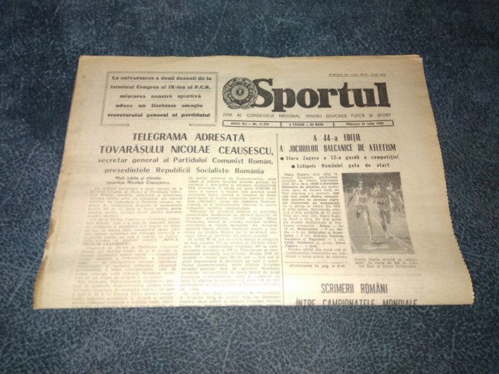 ZIARUL SPORTUL 31 IULIE 1985