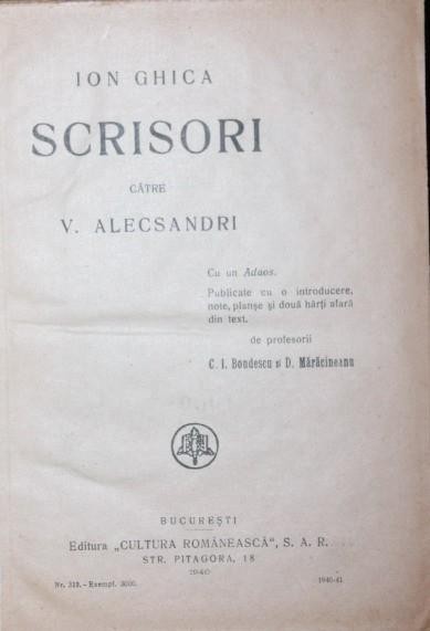 SCRISORI CATRE V ALECSANDRI