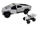 Macheta Cybertruck cu ATV argintie 1:32 replica metal usi deschise