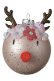 Glob Reindeer, Decoris, &Oslash;8 cm, sticla, roz pudra