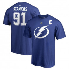 Tampa Bay Lightning tricou de bărbați blue #91 Steven Stamkos Stack Logo Name &amp; Number - M