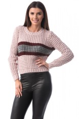 E775-5 Pulover casual accesorizat cu o dunga colorata in fata