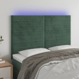 VidaXL Tăblie de pat cu LED, verde &icirc;nchis, 144x5x118/128 cm, catifea