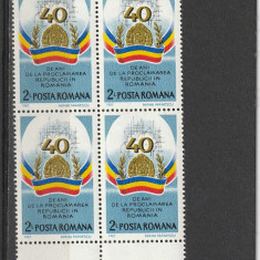 Romania,40 de ani Republica, bloc de 4 ,nr lista 1196 .