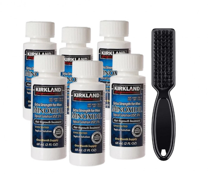 Minoxidil Kirkland 5%, 6 Luni Aplicare + Perie Curatare Impuritati, Tratament Pentru Barba / Scalp