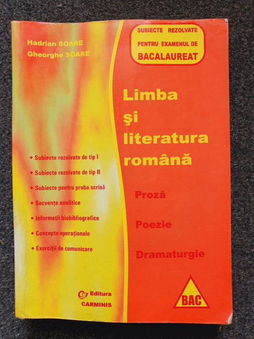 LIMBA SI LITERATURA ROMANA SUBIECTE REZOLVATE BACALAUREAT - Hadrian Soare