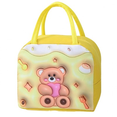 Geant&amp;Auml; frigorific&amp;Auml;, flippy, cu desene animate 3d, portabil&amp;Auml; pentru copii, de pr&amp;Atilde;&amp;cent;nz, din p&amp;Atilde;&amp;cent;nz&amp;Auml; oxford, 23x13x19 cm, model ursulet, galben foto
