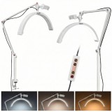 Lampa cosmetică Moon pentru extensii gene, LED fără umbră, de birou, cu prindere pe masă, albă