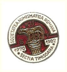 Insigna Societatea Numismatica Timisoara 1982 foto