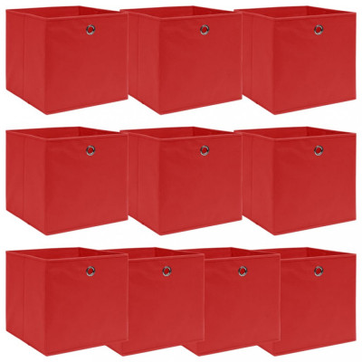 Cutii depozitare, 10 buc., roșu, 32x32x32 cm, textil foto
