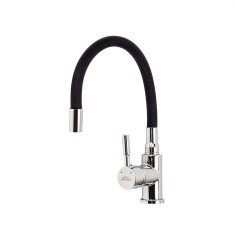 Robinet mixer pentru chiuvetă cu piedestal Corin cu gura de scurgere flexibilă negru