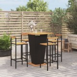 VidaXL Set bar pentru grădină, 5 piese, negru, poliratan/lemn acacia