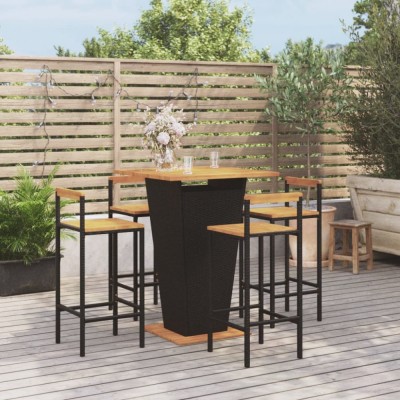 vidaXL Set bar pentru grădină, 5 piese, negru, poliratan/lemn acacia 3187727 foto