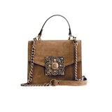 Cumpara ieftin Poșetă Piele &Icirc;ntoarsă Mocca Dahlia, Geantă Damă de Umar, Lucrată Manual, Made in Greece, 17x20x8cm, Lanț Reglabil