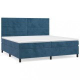 Cumpara ieftin Pat box spring cu saltea, albastru inchis, 200x200 cm, catifea