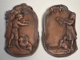Două aplice de perete Art Nouveau - scene copii cu animale - antimoniu - cca.1900