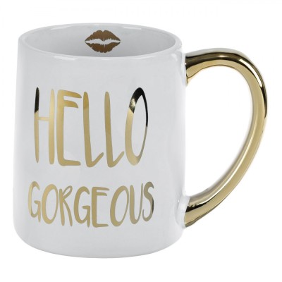Cană Ceramică, Model &amp;quot;Hello Gorgeous&amp;quot;, Albă, Capacitate 500ml, M&amp;acirc;ner Auriu foto