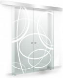Usa culisanta Boss &reg; Duo model Cloud alb, 60+60x215 cm, sticla mata securizata, glisanta in ambele directii, Modern Glass Art