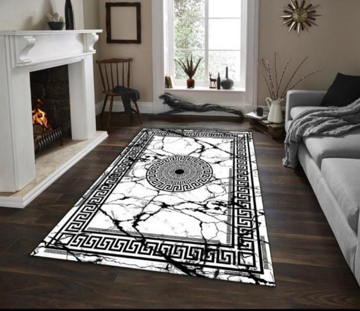 Covor pentru living, model negru/alb