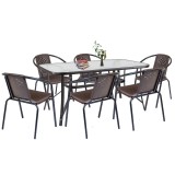 Set Gradina Elzas 6+1, Maro, Masa Sticla 150x90cm, Scaune Plastic, Cadru Metalic, 6 Locuri