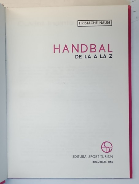 HANDBAL DE LA A LA Z de HRISTACHE NAUM , 1986