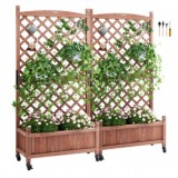 Set 2 Jardiniere cu spalier, Lemn brad, capacitate 100 kg, dimensiune 150 x 33 x 156 cm, 8 x roti