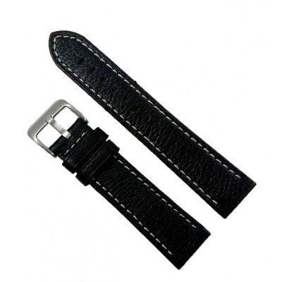 Curea Ceas Piele Naturala Neagra Cusatura Alba 18mm 20mm 22mm 24mm WZ2206 foto