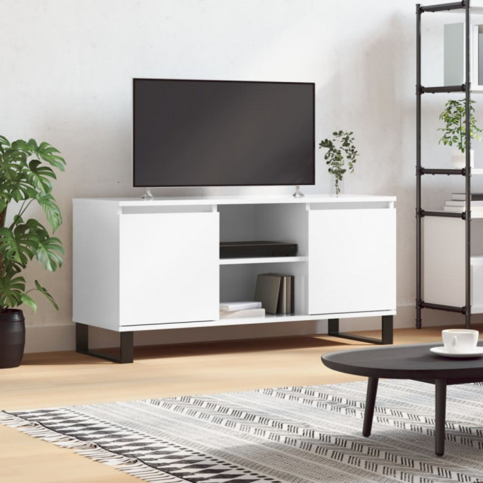 Comoda TV, alb extralucios, 104x35x50 cm, lemn compozit GartenMobel Dekor
