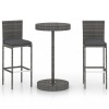 Set mobilier bar de gradina, cu perne, 3 piese, gri, poliratan