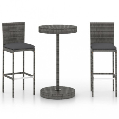 Set mobilier bar de gradina, cu perne, 3 piese, gri, poliratan foto