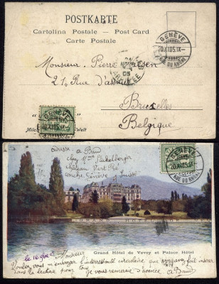 Switzerland 1905 Postcard postal stationery Geneve to Brussels Belgium DB.374 foto