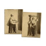 T&acirc;nără cu covata, două fotografii de epocă, atelier Julietta