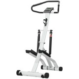 SPORTNOW Stepper cu ghidon 12 nivele de rezistență reglabile, ecran LCD, 2 roți și pedale antiderapante, alb și negru | Aosom Romania