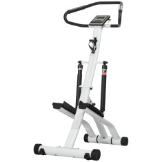 SPORTNOW Stepper cu ghidon 12 nivele de rezistență reglabile, ecran LCD, 2 roți și pedale antiderapante, alb și negru | Aosom Romania