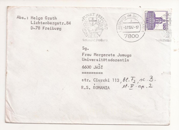 FD18 - Plic Circulat international Germania - Romania , 1982