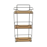 Coș Cosmetice Rectangular 3 Niveluri Metal/Bambus &ndash; Negru / Bambus | Etajere Baie