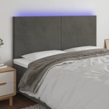 Cumpara ieftin Tăblie de pat cu LED, gri &icirc;nchis, 180x5x118/128 cm, catifea