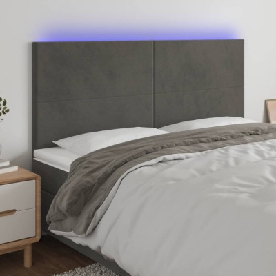 vidaXL Tăblie de pat cu LED, gri &amp;icirc;nchis, 180x5x118/128 cm, catifea 3122205 foto