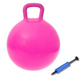 Set Minge gonflabila cu maner pentru copii, PVC, 45 cm si Pompa de mana, Maxim 80 kg, Roz, Oem