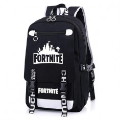 Ghiozdan Fortnite negru, imprimeu FORTNITE alb model 3 foto