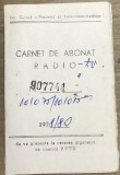 ACTE (4) Carnet de abonat Radio-TV vechi (perioada 1978-1980), complet cu timbre fiscale PTTR de 75 lei, stare bună, de colecție.