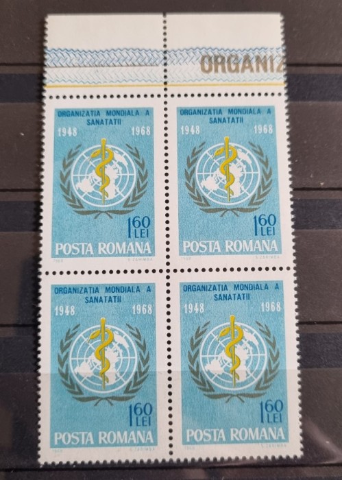 Romania MNH 1968 - A 20-a aniversare a infiintarii OMS - LP 672 X4