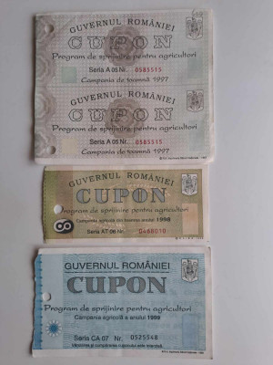 CUPOANE/TICHETE program de spijin agricultori LOT 3 BUCATI anii 1997, 1998, 1999 foto