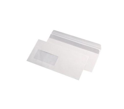 Plic dl 80g 110x220 mm cutie 1000 autoadeziv cu fereastra stanga alb foto