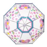 Umbrela de ploaie automata pentru copii, lila transparenta, cu maner baston, 82 cm, CMCLASS