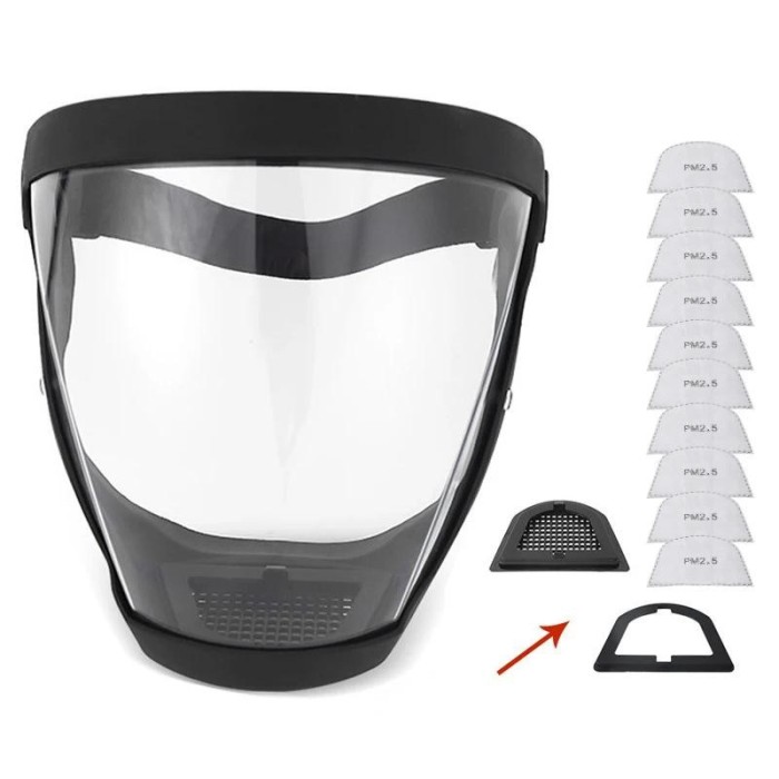 Masca de protectie CU 10 FILTRE PM 2.5, tip viziera, pe toata fata, flexibila, filtre inlocuibile