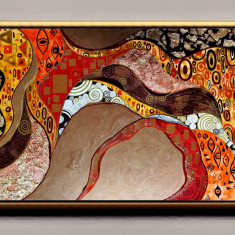 Tablou pictat manual Oriental Shin Gustav Klimt, Tablou Abstract 130x60cm