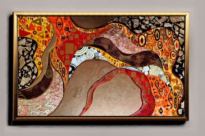 Tablou pictat manual Oriental Shin Gustav Klimt, Tablou Abstract 130x60cm